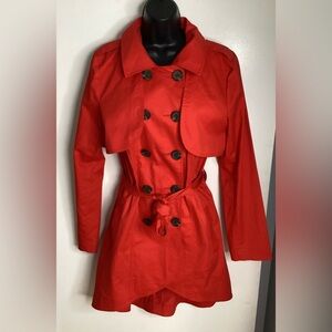 Elegant Scarlet Double-Breasted Convertible Trench Coat Bolero Jacket L/XL